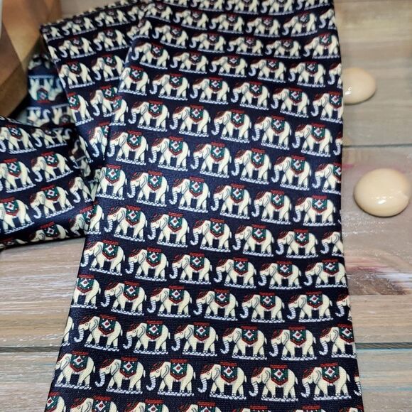 Rene Chagal Silk Royal Elephants Navy Blue Dress Tie, Classy Statement - Picture 1 of 8